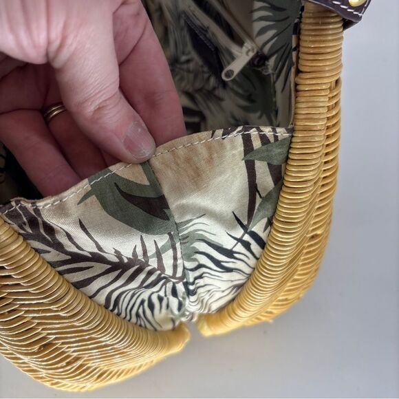 Etienne Aigner Brown and Tan hand Bag with Woven Wicker Texture with wallet - Picture 9 of 16